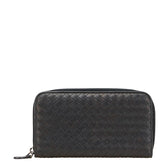 ボッテガヴェネタ イントレチャート 長財布 ラウンドファスナー ブラック レザー レディース BOTTEGAVENETA 【中古】